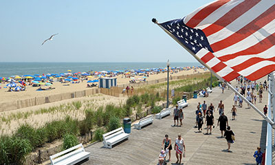 Aerial view of people walking on boardwalk